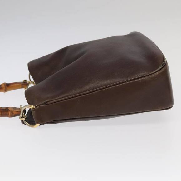 GUCCI Bamboo Hand Bag Leather 2way Brown Gold 001 3444 1638 Auth bs20098 - Picture 4 of 16